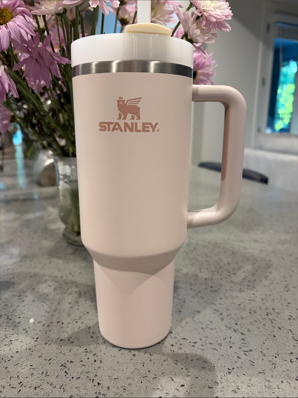 Stanley Pale Pink Travel Mug with Handle and White Lid